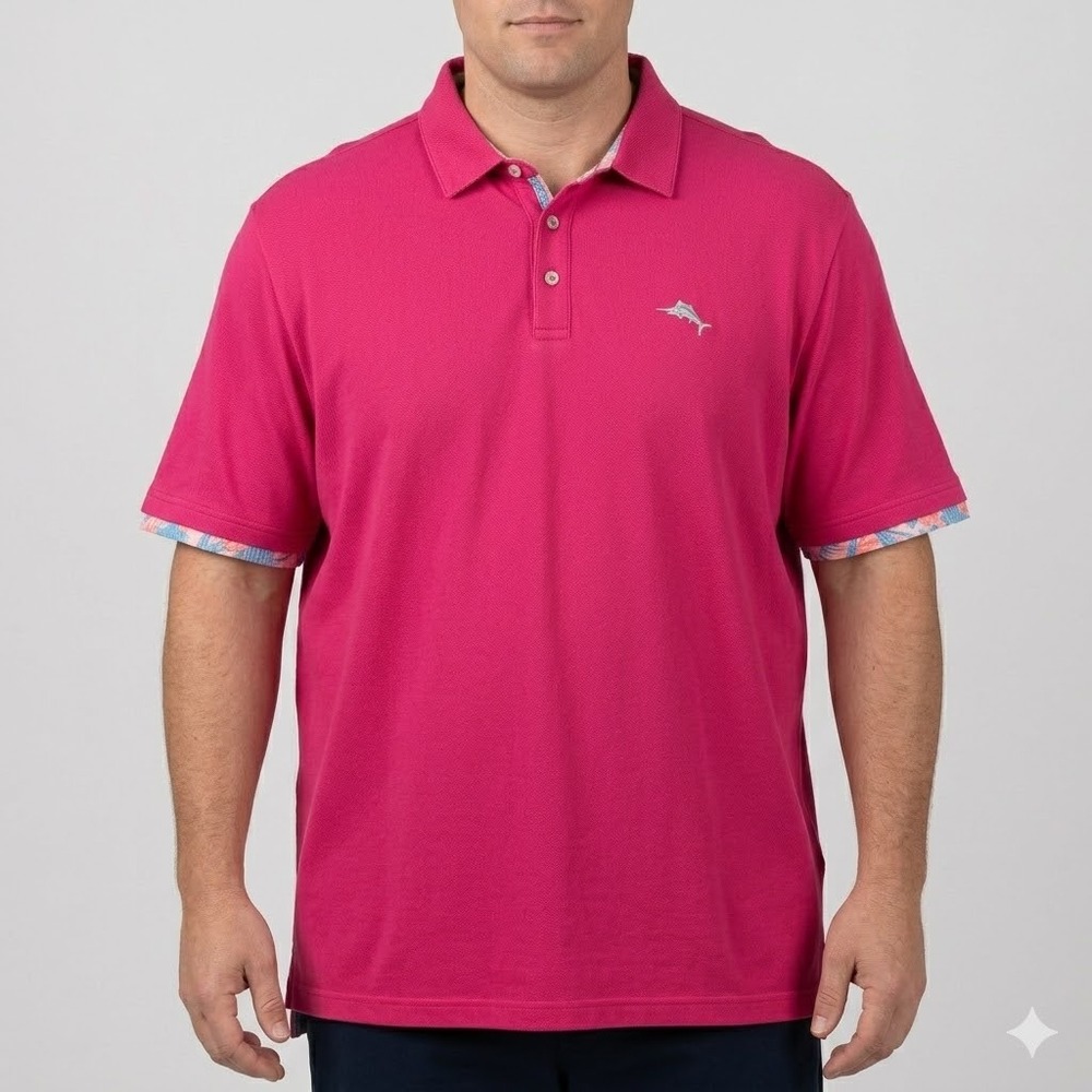 Tommy Bahama IslandZone Embilsh Pique Polo Shirt 2XLB Raspberry Pink
